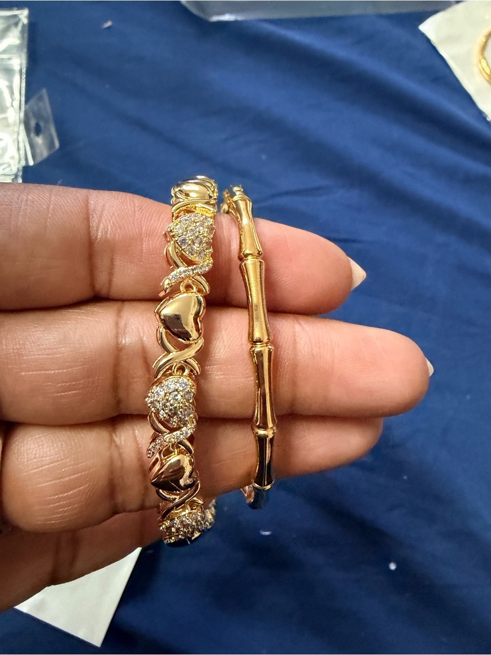 Gold Heart and Bamboo-Style Women's Bracelet Set